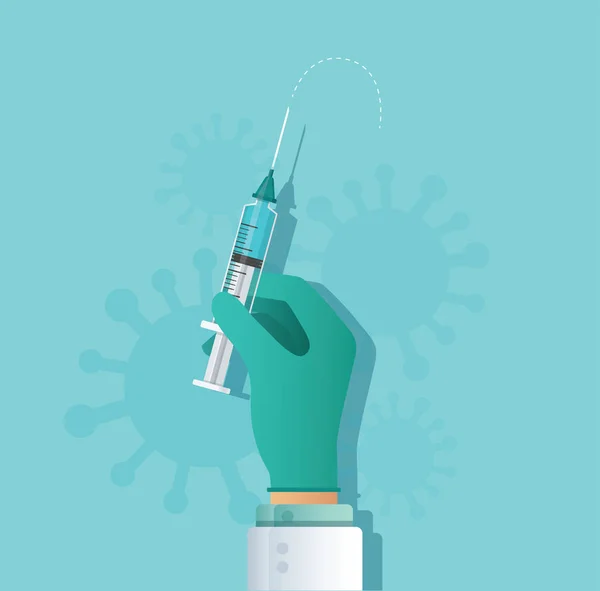 Syringe Medical Injection Hand Vaccination Vector Illustration — Stok Vektör