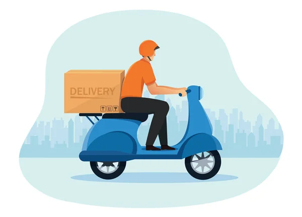 Consegna Uomo Guida Scooter Moto Concetto Servizio Consegna Illustrazione Vettoriale — Vettoriale Stock