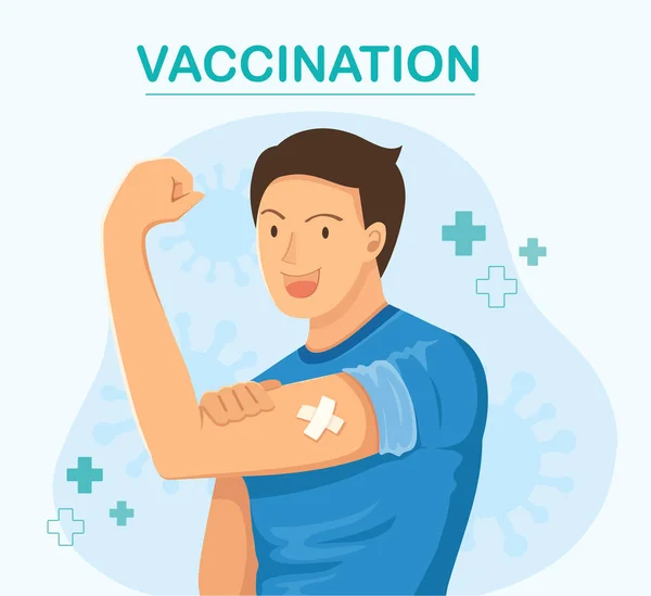 Aşı Gösteren Adam Aşı Konsepti Vektör Illüstrasyonu — Stok Vektör