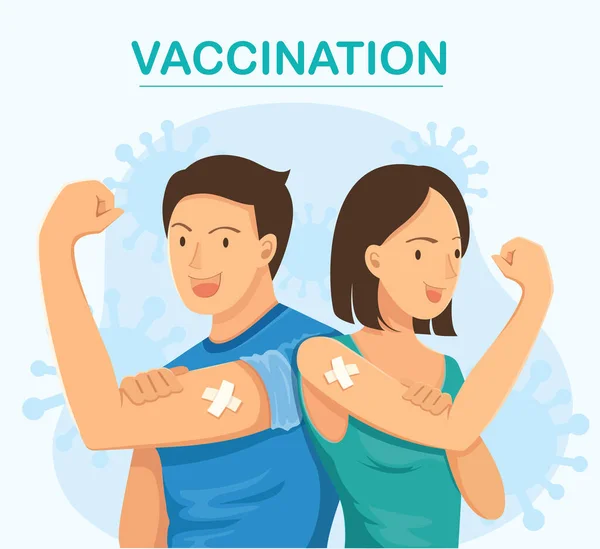 Aşıyı Gösteren Nsanlar Aşı Konsepti Vektör Illüstrasyonu — Stok Vektör