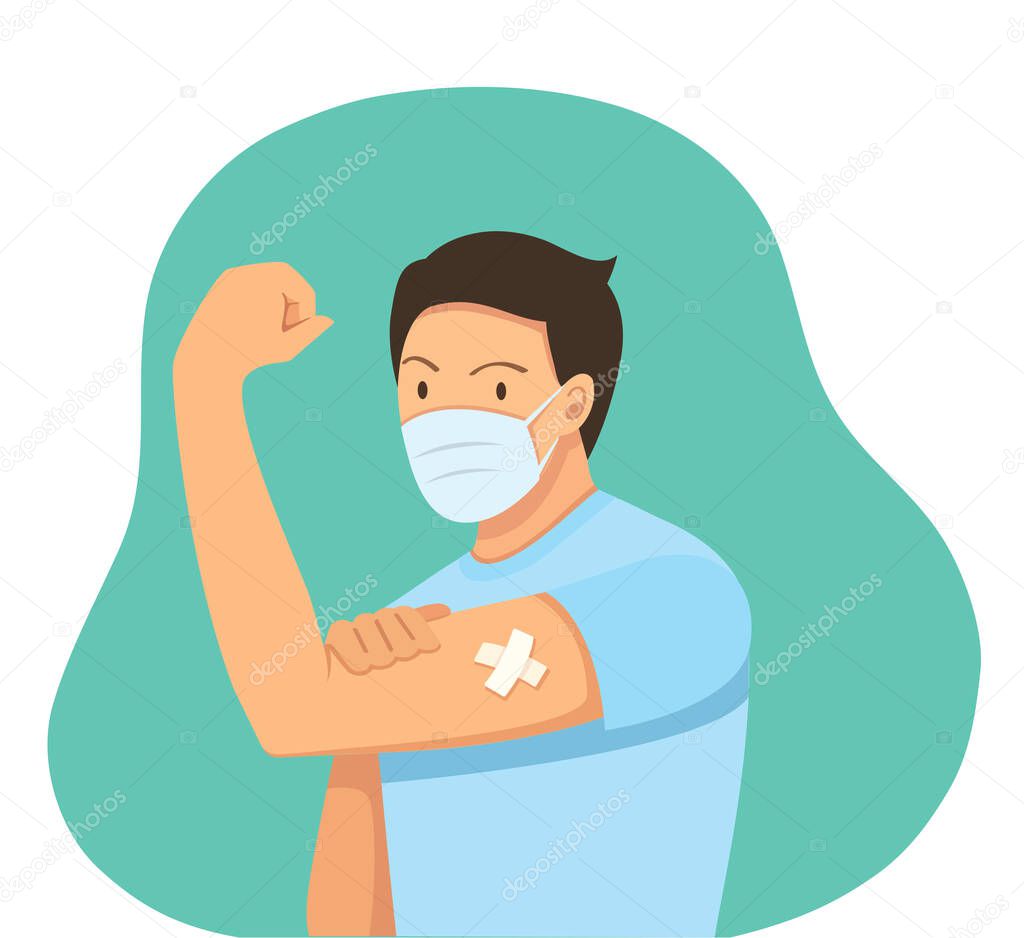 Man Showing Vaccinated. Vaccination concept. vector illustration