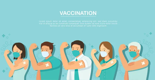 Folk Som Visar Vaccinerat Vaccinationskoncept Vektor Illustration — Stock vektor