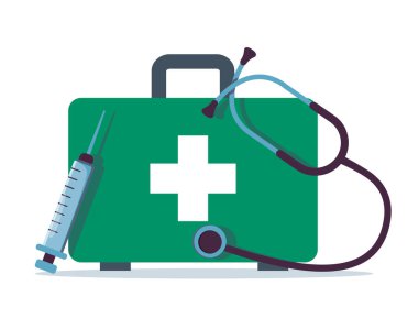 Stetoskop vektör illüstrasyonlu Sağlık Hizmetleri İlk Yardım Ekipmanı