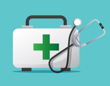 Stetoskop vektör illüstrasyonlu Sağlık Hizmetleri İlk Yardım Ekipmanı