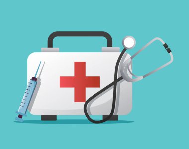 Stetoskop vektör illüstrasyonlu Sağlık Hizmetleri İlk Yardım Ekipmanı