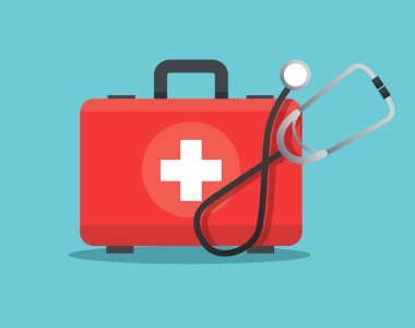 Stetoskop vektör illüstrasyonlu Sağlık Hizmetleri İlk Yardım Ekipmanı