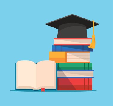 Kitap yığını vektör illüstrasyonlu Mezuniyet Kaptanı