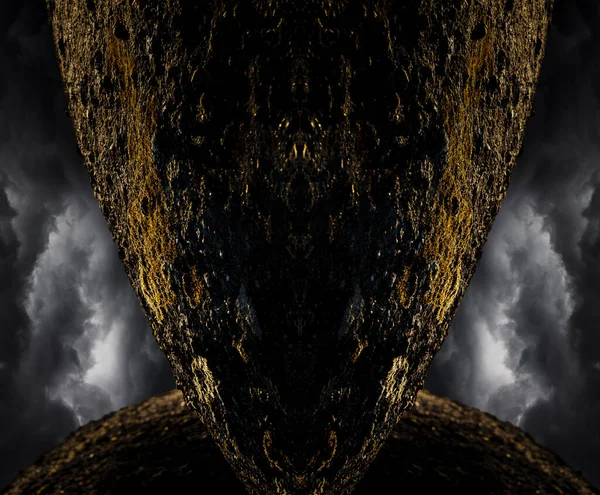 Abstract Alien Stone Head Dark Clouds Background — Stock Photo, Image
