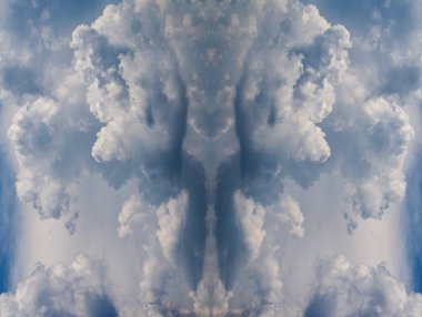 Psikedelik Bulutlar Yüzler, Simetrik Kaleydoskop Aynası, Soyut Arkaplan.