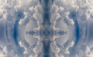 Psikedelik Bulutlar Yüzler, Simetrik Kaleydoskop Aynası, Soyut Arkaplan.