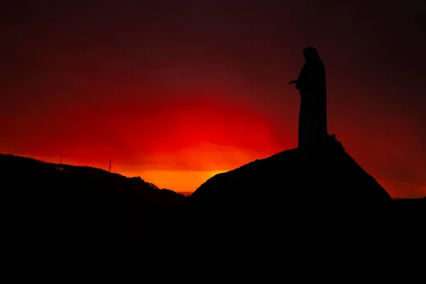 Silueta Sochy Panny Marie Pilar Mountain Povoa Lanhoso Braga Během — Stock fotografie