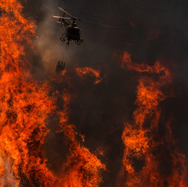 Brandweerhelikopter Vecht Tegen Hel Een Bosbrand — Stockfoto