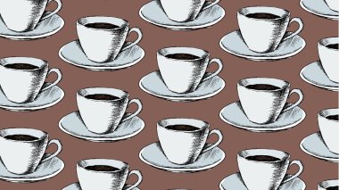Sketch style pattern with coffee cups