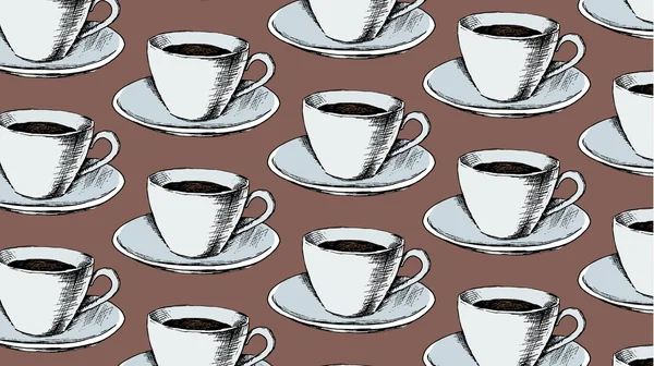 Sketch style pattern with coffee cups — Stock Vector