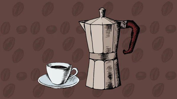 Kávové konvice a šálek — Stockový vektor