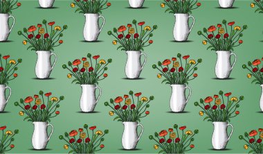 Çiçek vazo ile desen