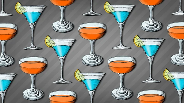 Cocktail padrão esboço estilo vetor ilustração —  Vetores de Stock