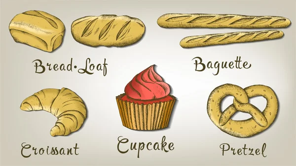 Boulangerie vecteur dessiné à la main collection isolée — Image vectorielle