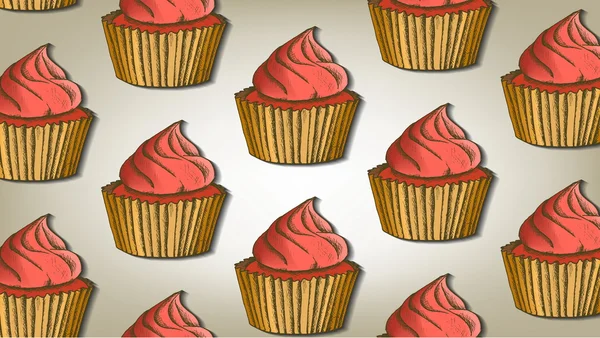 Hand drawn vector illustration of cupcake pattern — Stock Vector