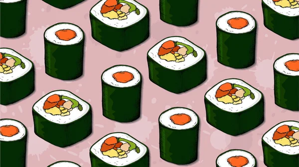 Padrão de sushi. Vetor de comida japonês Ilustração . — Vetor de Stock