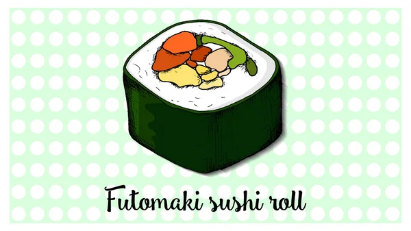 Ilustrasi vektor makanan Jepang. Futomaki Sushi Roll . - Stok Vektor