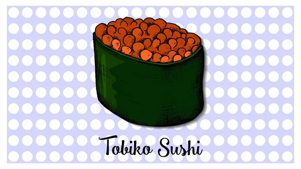 Ilustración del vector alimenticio japonés. Tobiko caviar sushi . — Vector de stock