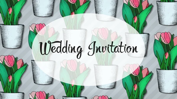 Invito di nozze vettoriale illustrazione con modello di tulipani — Vettoriale Stock