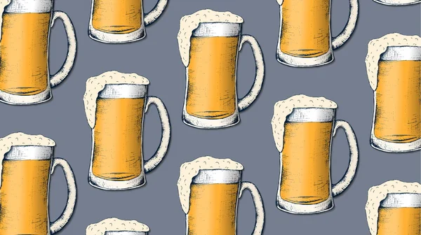 Ilustración vectorial del patrón de vasos de cerveza — Archivo Imágenes Vectoriales