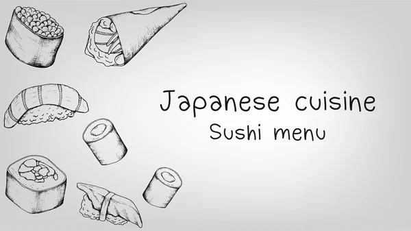 Ilustrador de vectores de cocina japonesa. Menú Sushi . — Vector de stock