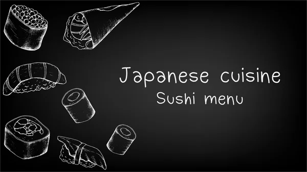 Japanese cuisine vector illustrator. Sushi menu. Chalkboard style. — Stock Vector