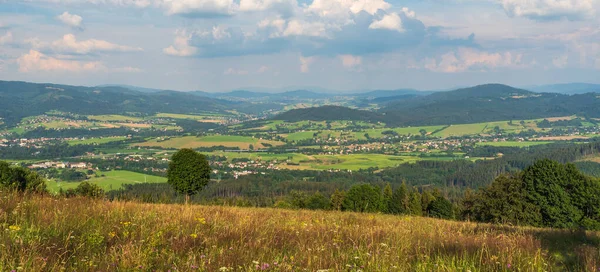 Uitzicht Vanaf Mala Kycera Heuvel Moravskoslezske Beskydy Bergen Tsjechië Met — Stockfoto