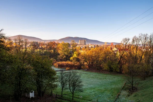 Trinec Town Maly Javorovy Ostry Hills Background Czech Republic Autumn — Stock Photo, Image