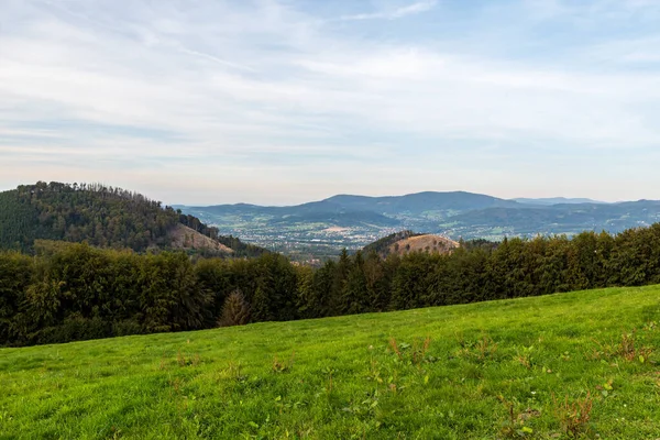 Olse Riviervallei Met Vendryne Bystrice Dorpen Slezske Beskydy Bergen Van — Stockfoto