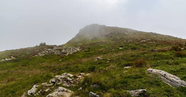 Colina Cubierta Por Prados Con Piedras Formación Rocas Cumbre Durante — Foto de Stock