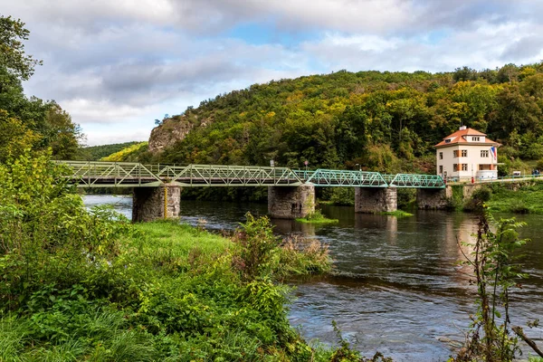Thaya River Border Bridge Building Czech Republic Flag Forest Covered — Stock Photo, Image