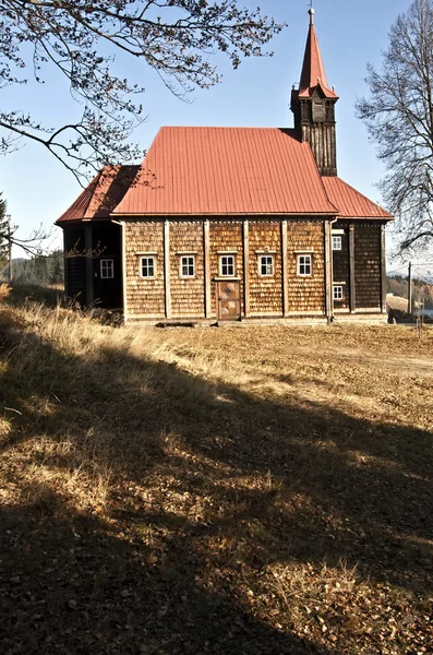 Wooden church on Grun in Moravskoslezske Beskydy mountains — Stock Photo, Image