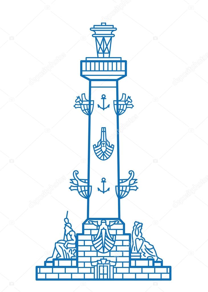 Saint-Petersburg Rostral column vector line art illustration