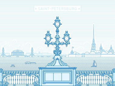 Saint-Petersburg Troitsky köprü panorama hat sanat illüstrasyon