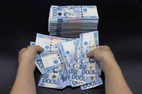 Uma Pilha Mil Notas Filipinas Dinheiro Notas Mil Dólares Imagem — Fotografia de Stock