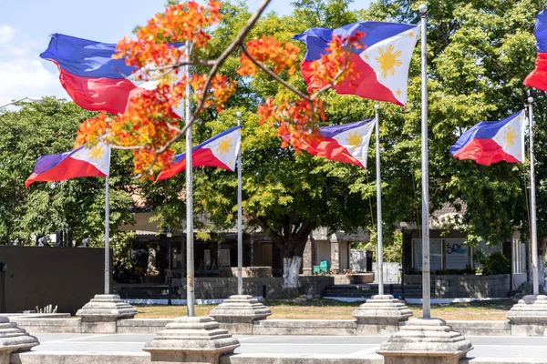 Filipíny Národní Vlajka Květinami Aguinaldo Svatyně Muzeum — Stock fotografie