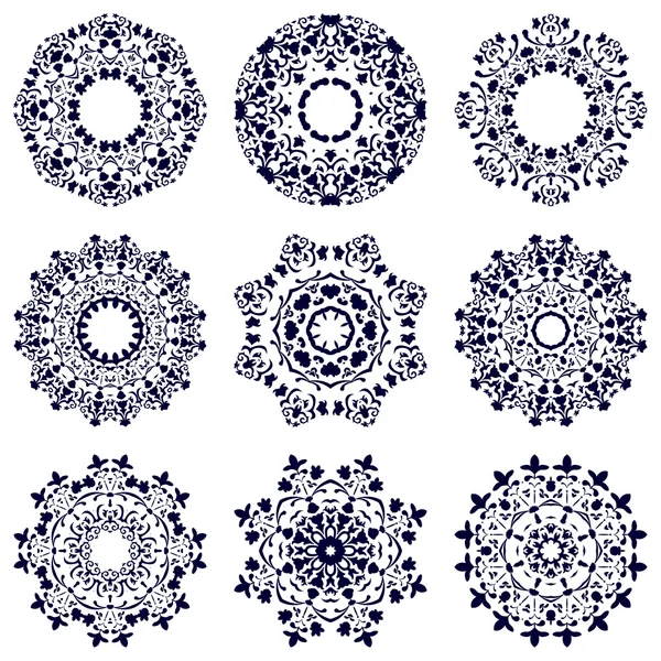 Set of nine circular patterns — Stock Vector