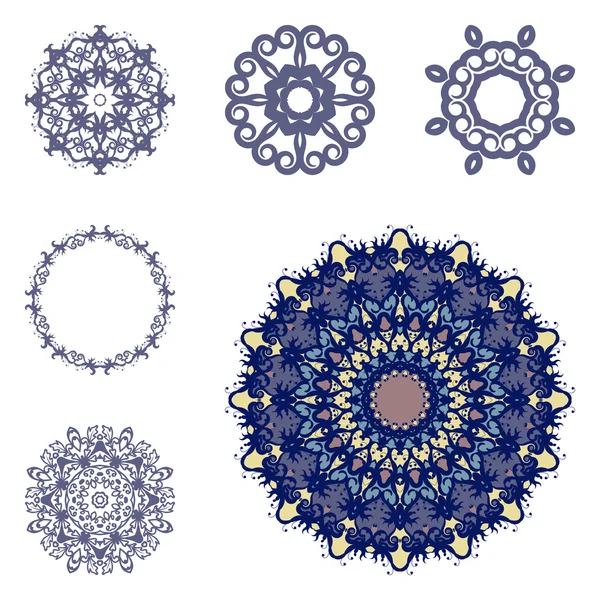 Conjunto de seis mandalas — Vector de stock