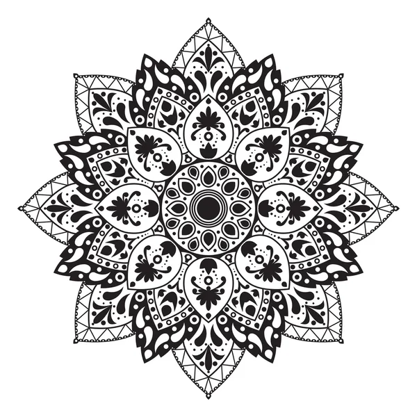 Fekete-fehér körkörös minta vagy a mandala — Stock Vector