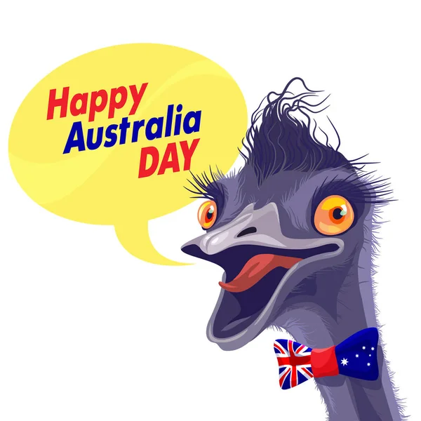 Εικονογράφηση Διάνυσμα Χαρούμενη Στρουθοκάμηλος Συγχαίρει Για Την Ημέρα Της Αυστραλίας — Διανυσματικό Αρχείο
