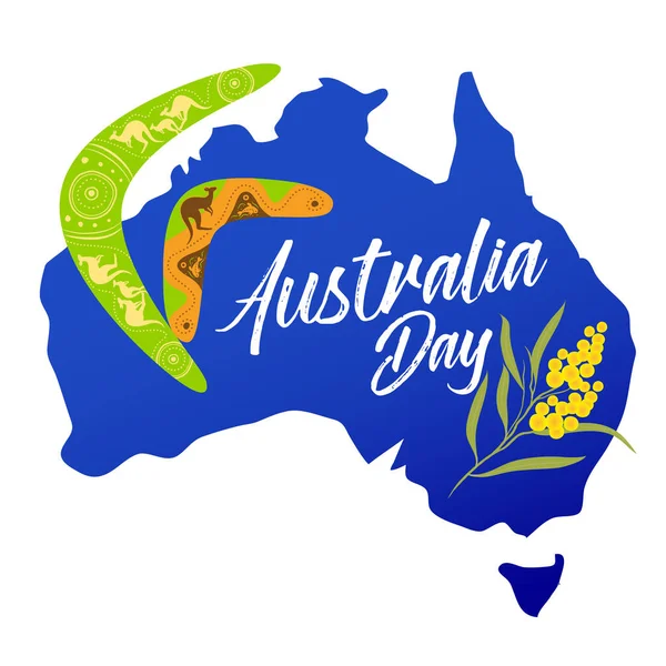 Εικονογράφηση Διάνυσμα Ευτυχισμένη Μέρα Της Αυστραλίας Σιλουέτα Της Ηπείρου Μπούμερανγκ — Διανυσματικό Αρχείο