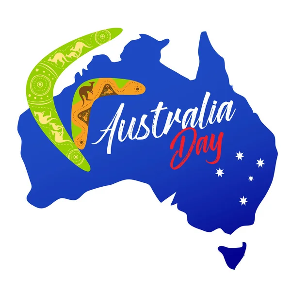 Εικονογράφηση Διάνυσμα Ευτυχισμένη Μέρα Της Αυστραλίας Σιλουέτα Της Ηπείρου Μπούμερανγκ — Διανυσματικό Αρχείο