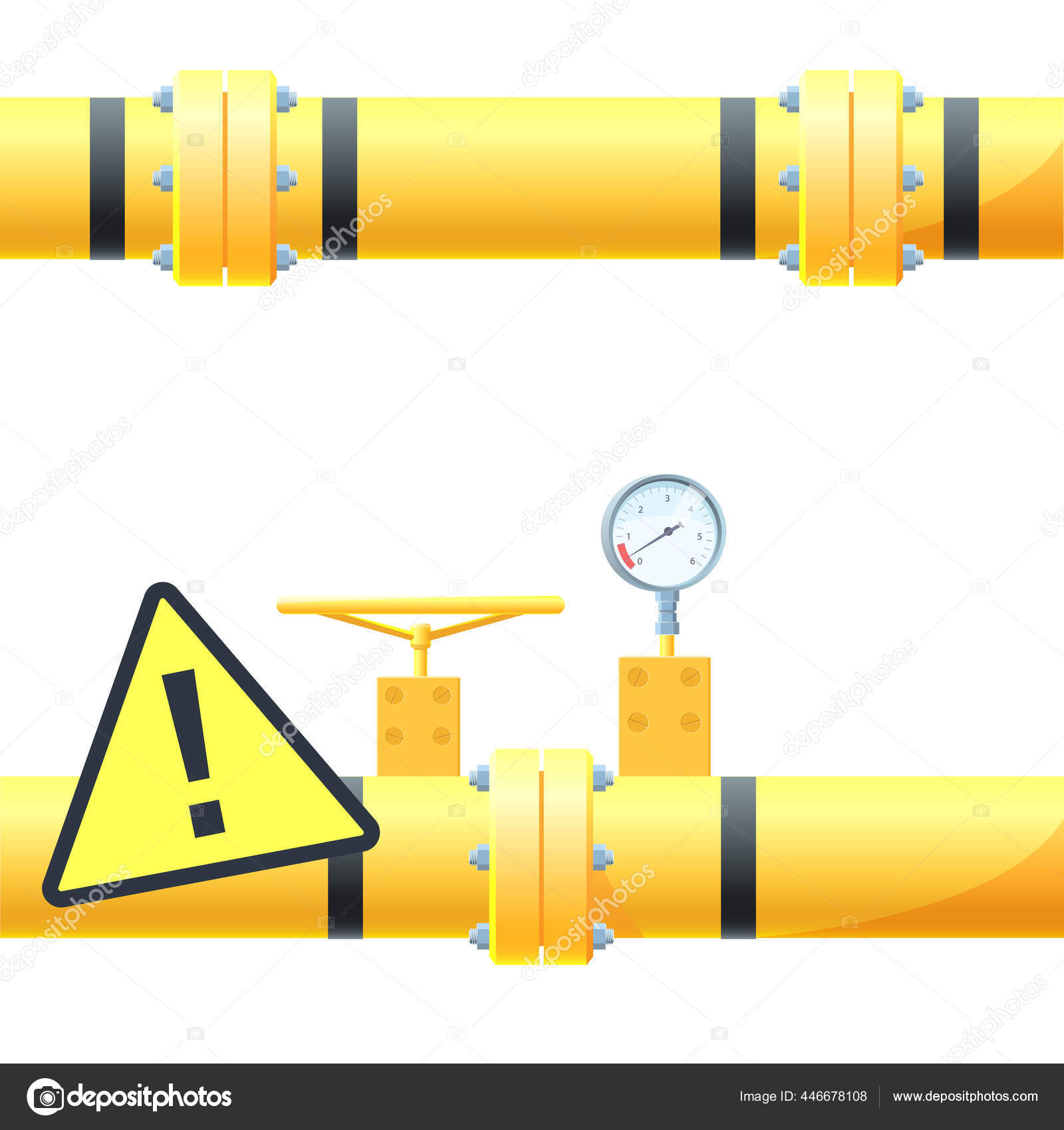 Vector Illustration Gas Pipe Vent Pressure Gauge Connections Pipes