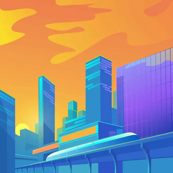 Una Brillante Ilustración Contrastante Del Paisaje Urbano Rascacielos Brillantes Metro — Vector de stock