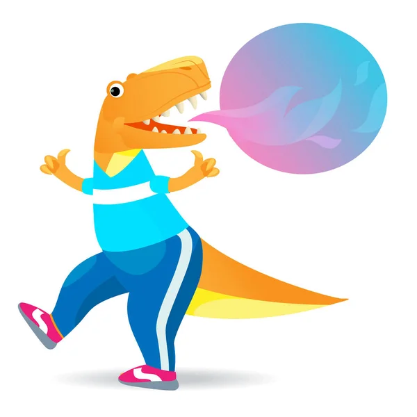 Χαρούμενος Δεινόσαυρος Αθλητική Στολή Κινείται Και Λέει Φούσκα Εικονογράφηση Διάνυσμα — Διανυσματικό Αρχείο
