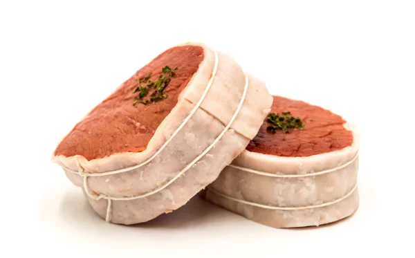 Tournedos Uma Pequena Redução Redonda Grossa Filete Carne Bovina Fundo — Fotografia de Stock